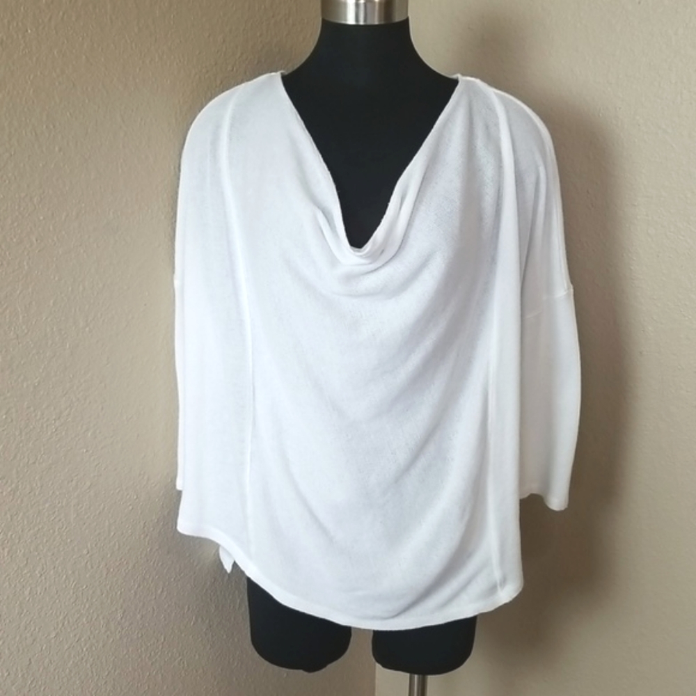 Free People White Drape Neck Sweater